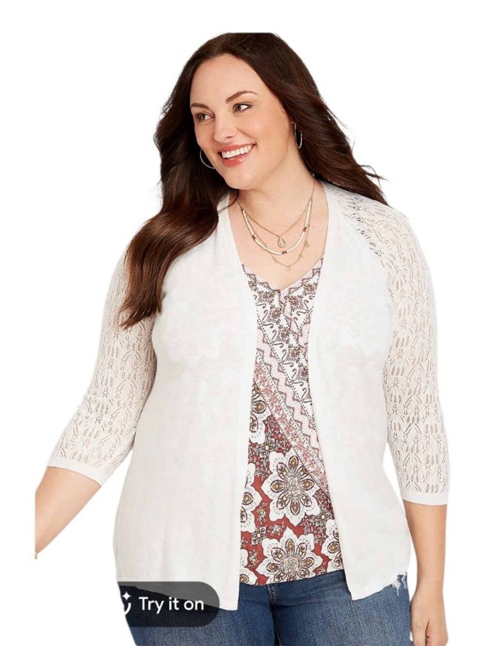 Maurices Pointelle Sleeve White Cardigan